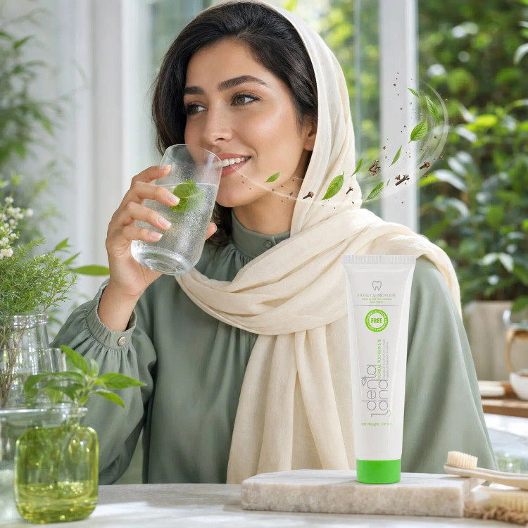 خمیردندان گیاهی دنتالند حاوی عصاره میخک و درخت چای با طعم ریحان حجم100 میلی لیتر
